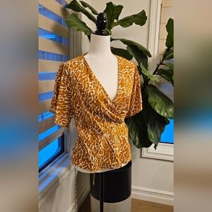 FRNCH Mustard Patterned Wrap Blouse
